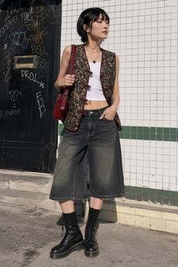 Peony Vintage Silk Brocade Floral Frog Closure Longline Vest M
